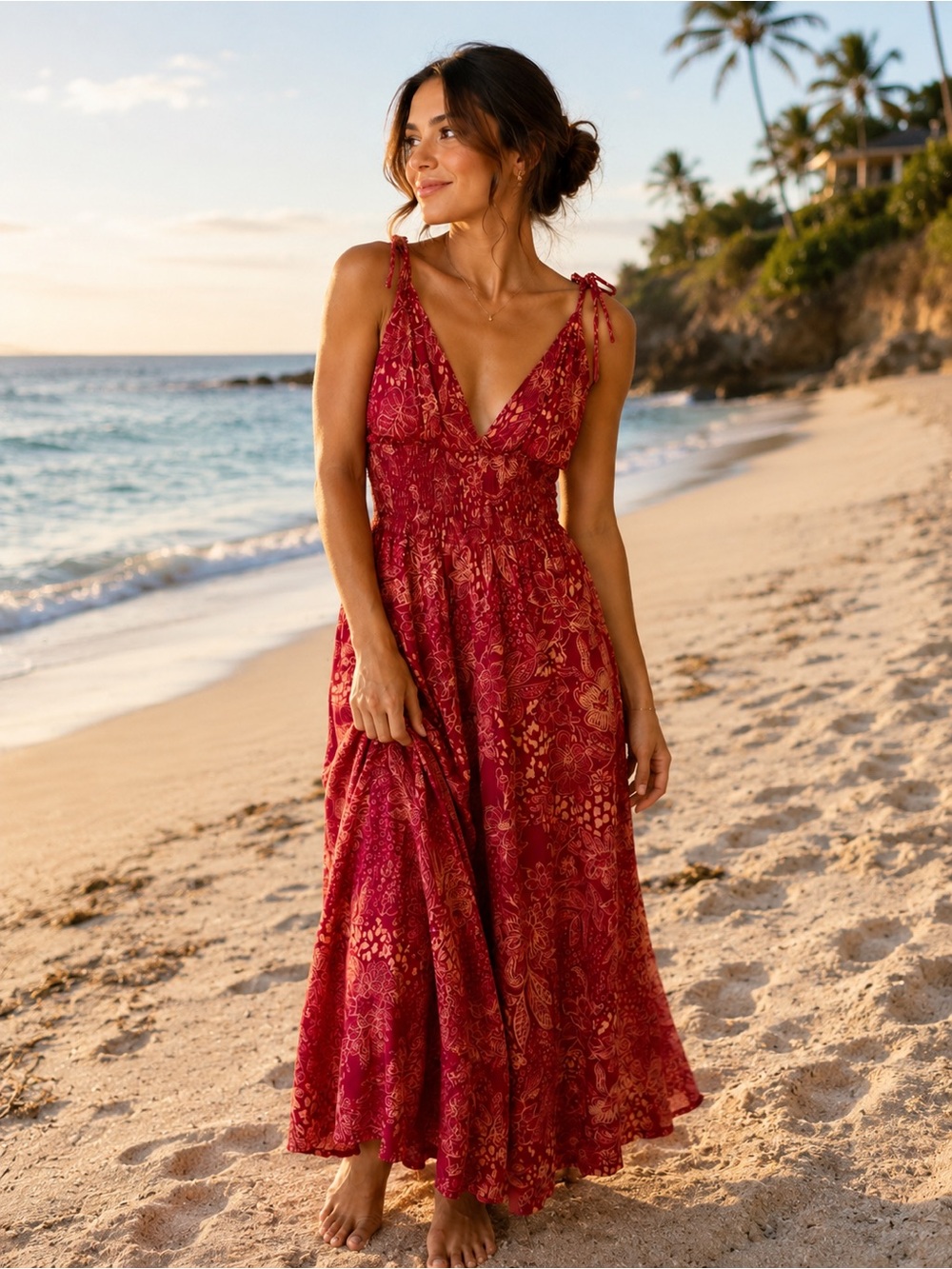 Patrons of Peace Burgundy Floral Tie-Shoulder Jumpsuit
